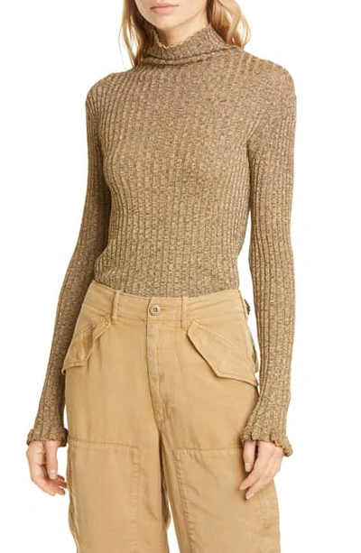 Polo Ralph Lauren Ribbed Metallic Funnel Neck Sweater In Metallic Bronze