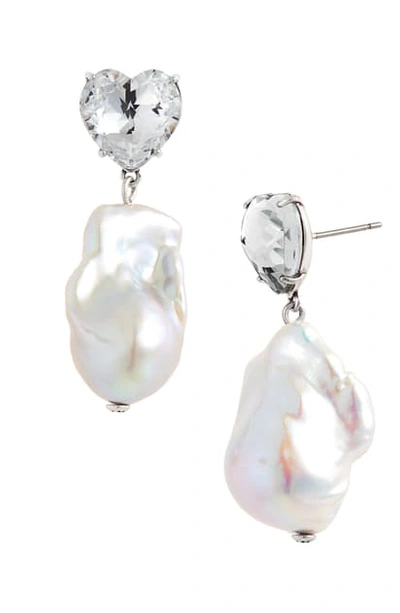 Tory Burch Baroque Pearl & Crystal Earrings In Silver / Black Diamond