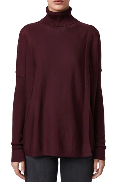 Allsaints Koko Merino Wool Turtleneck Wrap Sweater In Red Burgundy Red