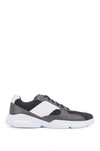 HUGO BOSS HUGO BOSS - LOW TOP TRAINERS IN LEATHER WITH OPEN MESH PANELS - OPEN GREY