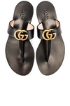 GUCCI GUCCI DOUBLE G LEATHER THONG SANDALS IN BLACK,GUCC-WZ59