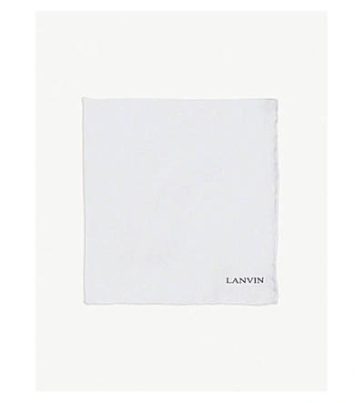 Lanvin Plain Silk Logo Pocket Square In White