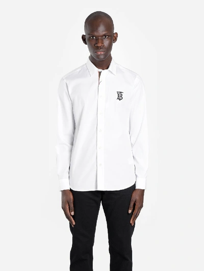 Burberry Monogram Motif Stretch Cotton Poplin Shirt In White