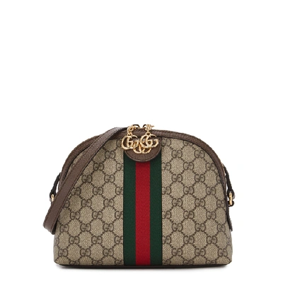 Gucci Ophidia Linea Dragoni Gg Supreme Canvas Small Shoulder Bag In Brown