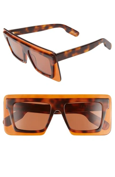 Kenzo 53mm International Fit Square Sunglasses In Blonde Havana/ Brown Mirror