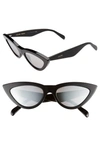 Celine 56mm Mirrored Cat Eye Sunglasses In Black/ Smoke Mirror
