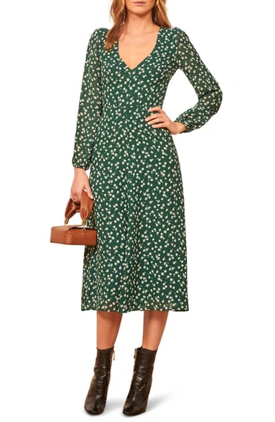 retro vintage green dress Retro Stage V-Neck Collar Floral Vintage Dress Green