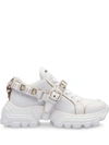 Miu Miu Crystal-embellished Buckle Sneakers In White