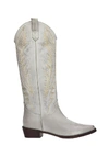 CORAL BLUE TEXAN BOOTS IN WHITE LEATHER,11164677