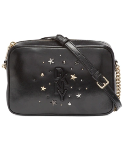 Dkny Krescent Leather Stud Camera Bag, Created For Macy's In Black/gold