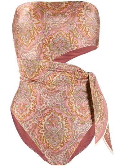 Zimmermann Freja Paisley-print Cut-out Swimsuit In Multicoloured
