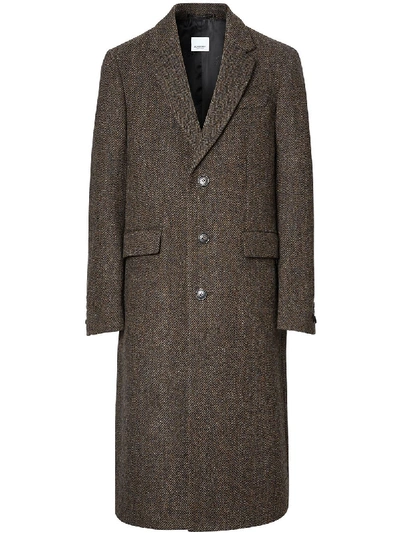 Burberry Tweed-mantel Mit Fischgrätenmuster In Brown