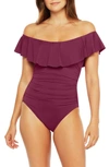 La Blanca Off The Shoulder One-piece Swimsuit In Wine