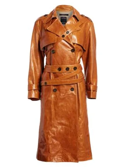 Rokh Leather Trench Coat In Tan