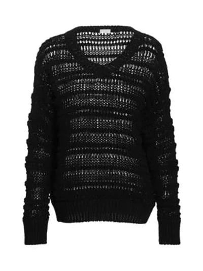 Brunello Cucinelli Chunky Open-weave V-neck Cotton Sweater In Black