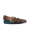 Polo Ralph Lauren Stripe & Leather Belt In Navy Forest Green