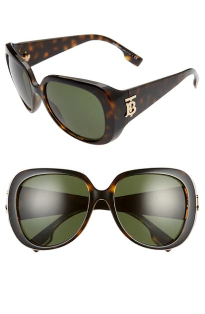 Burberry 57mm Round Sunglasses In Dark Havana/green Solid