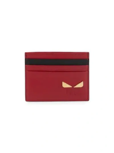 Fendi Monster Eye Leather Card Case In Red