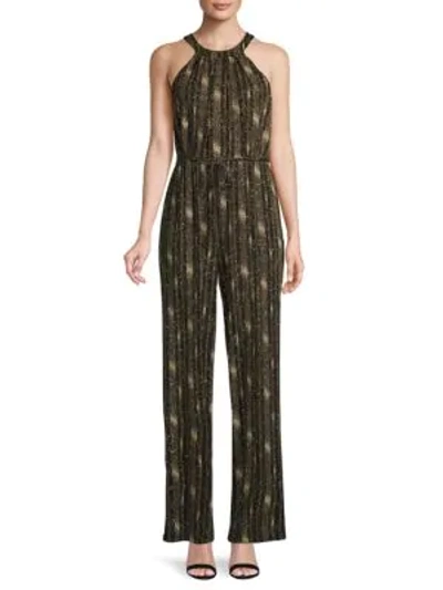Calvin Klein Tie-front Glitter Jumpsuit In Black Gold