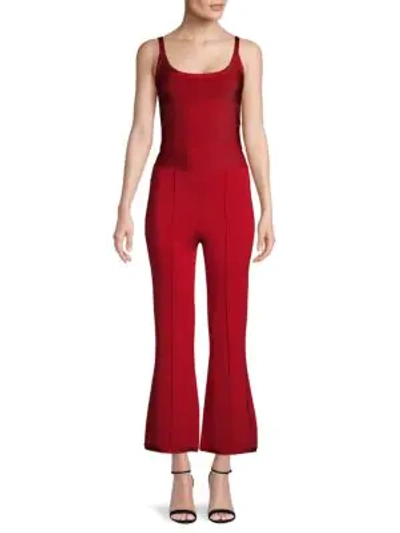 Herve Leger Cropped Flared Bandage Jumpsuit In Lipstick Red
