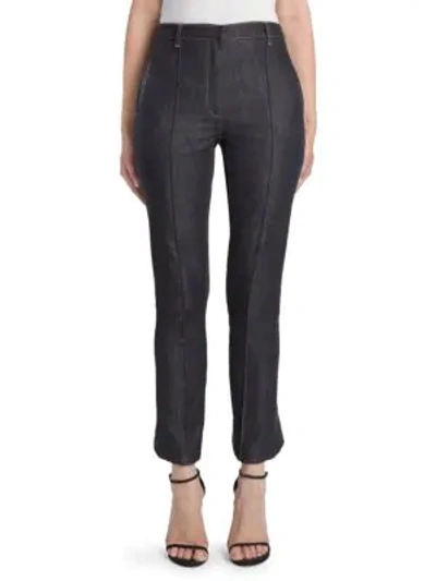 Rokh Button Back Hem Flared Crop Trouser Jeans In Indigo