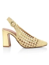 SOULIERS MARTINEZ Zahara Woven Metallic Leather Slingback Pumps