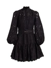 Zimmermann Edie Embroidered Lace Mini Dress In Noir
