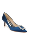 Badgley Mischka Carrie Crystal Pilgrim Satin Pumps In Navy
