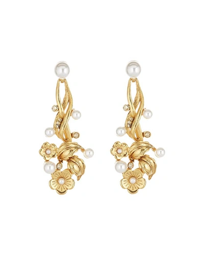 Oscar De La Renta Floral Embellished Drop Earrings In Gold