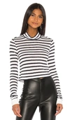 ALEXANDER WANG T NEW STRIPED SLUB CROP MOCK NECK TOP,TBYA-WS707