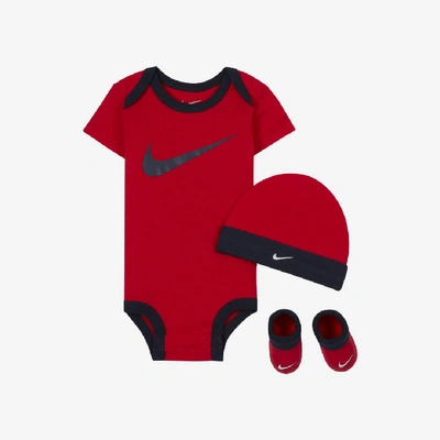 Nike Baby (0-6m) Bodysuit, Hat And Booties Box Set In Red