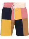 Les Tien Yacht Patchwork Cotton Shorts In Black