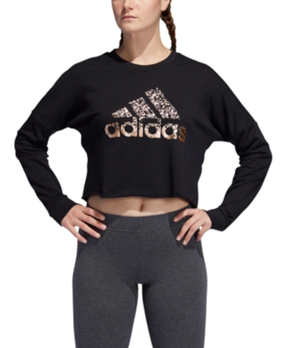 Adidas Originals Adidas Women's Leopard Logo-graphic Sweatshirt In Black