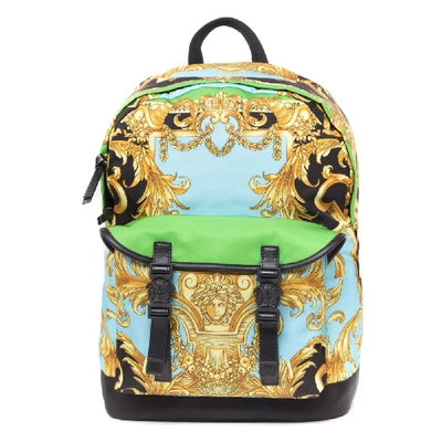 Versace Multicolor Nylon Baroque Print Backpack In Brown