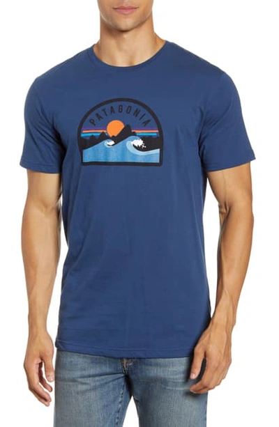 Patagonia Boardie Badge Organic Cotton T-shirt In Stone Blue