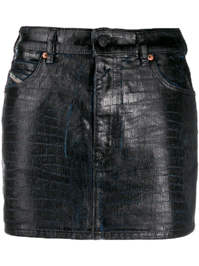 Diesel Crocodile Effect Jean Skirt In Blue