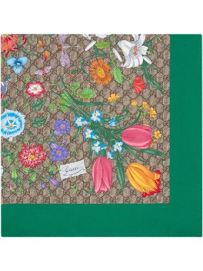 Gucci Gg Flora Silk Scarf In Green