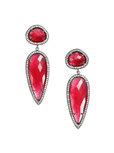 Eye Candy La Luxe Crystal Drop Earrings In Red