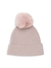 SOFIA CASHMERE Fox Fur Pom-Pom Metallic Cashmere Beanie