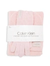 Calvin Klein 3-piece Waffle Knit Hat, Scarf & Touch Gloves Set In Pink