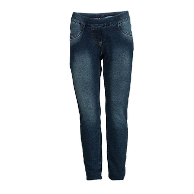 Pre-owned Monnalisa Washed Indigo Terry Embellished Side Stripe Detail Jeggings 10 Yrs In Blue