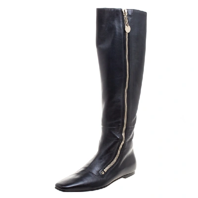 Pre-owned Gucci Black Leather Zip Up Knee Length Boots Size 40