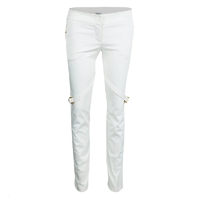 Pre-owned Emilio Pucci White Cotton Twill Criss Cross Eyelet Detail Tapered Trousers M
