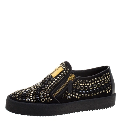 Pre-owned Giuseppe Zanotti Black Stud Embellished Suede Eve Slip On Sneakers Size 40