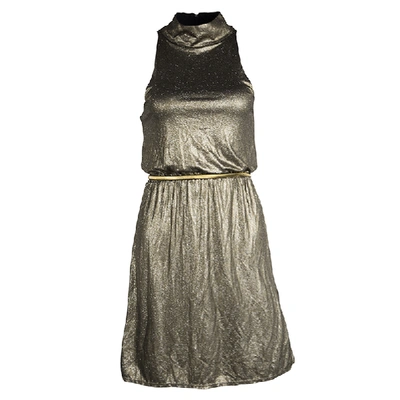 Pre-owned Alice And Olivia Metallic Gold Sleeveless Belted Estelle Dress Xs