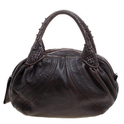 Pre-owned Fendi Dark Brown Leather Large Spy Bag