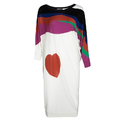 Pre-owned Alexander Mcqueen Multicolor Heart Intarsia Wool Dolman Sleeve Tunic Dress L