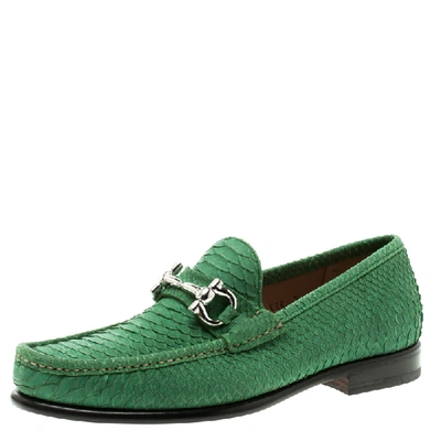 Pre-owned Ferragamo Green Python Leather Mason Loafers Size 41