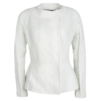 Pre-owned Roland Mouret White Cotton Blend Textured Bellasis Jacket M