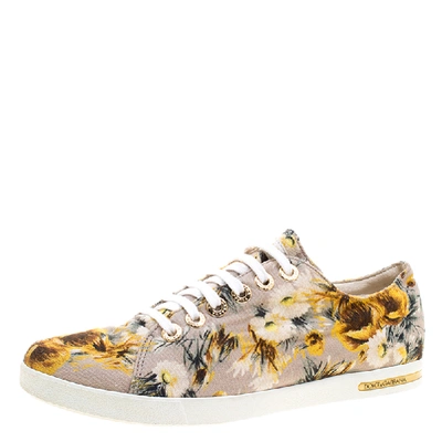 Pre-owned Dolce & Gabbana Beige Floral Printed Canvas Low Top Sneakers Size 37.5